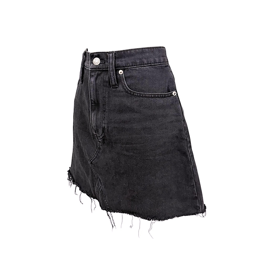 Madewell Frisco 70’s High Rise Black Wash Raw Hem A-Line Denim Mini Skirt 27 - Picture 9 of 12